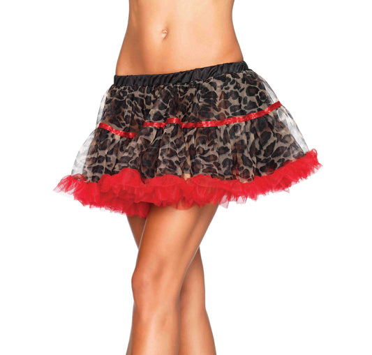 Leg Avenue Wild Heart Leopard Petticoat Tutu Skirt – Black/Red