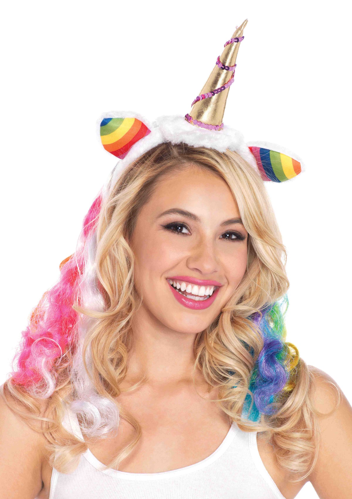 Rainbow Unicorn Costume Headband with Gold Horn & Ears – Party & Halloween