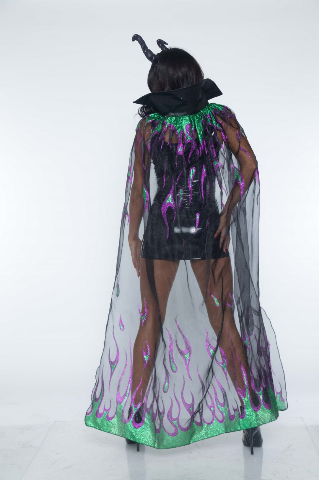 2 Piece Glitter Flame Cape And Horn Headband
