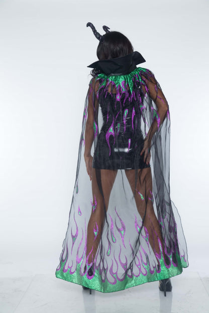 2 Piece Glitter Flame Cape And Horn Headband