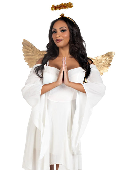 2 Piece Metallic Angel Wings And Tinsel Halo Headband