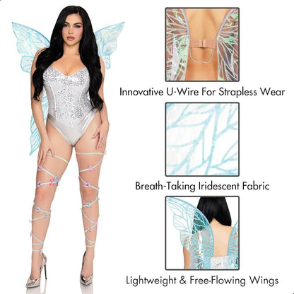 Leg Avenue Iridescent Strapless Fairy Wings, One Size Lightweight And Comfortable Butterfly Costume Wings With Shimmer Fabric And U-Wire Frame