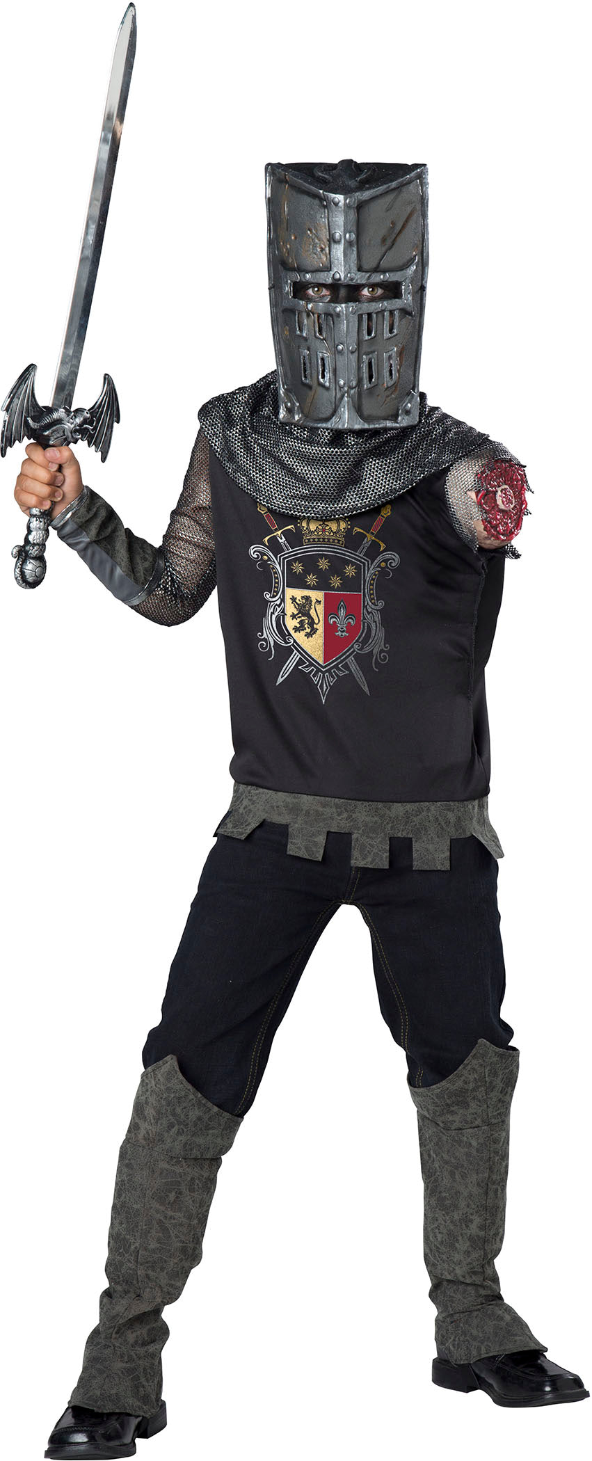 Boys Black Knight Zombie Medieval Costume-missing bootcover