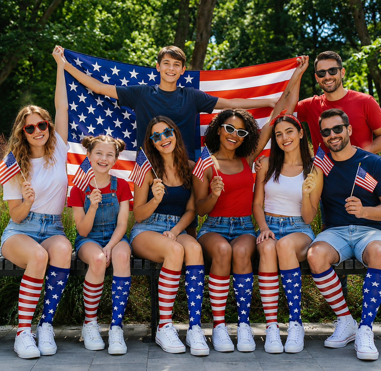 American Flag Knee High Socks for Women & Men – Patriotic USA Stars & Stripes Socks for 4th of July, Independence Day, Memorial Day, Parades, Sporting Events & Costume Parties
