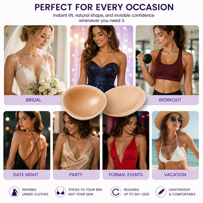 Peel & Stick Foam Bra Cup Enhancer – Reusable Adhesive Bra Inserts for Instant Lift & Natural Shape – Invisible Push Up Padding for Bras & Dresses