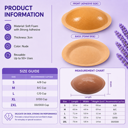 Peel & Stick Foam Bra Cup Enhancer – Reusable Adhesive Bra Inserts for Instant Lift & Natural Shape – Invisible Push Up Padding for Bras & Dresses