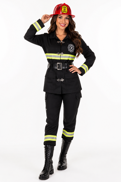 Adult Firefighter Helmet Costume Accessory – Red Fire/Black Chief Hat