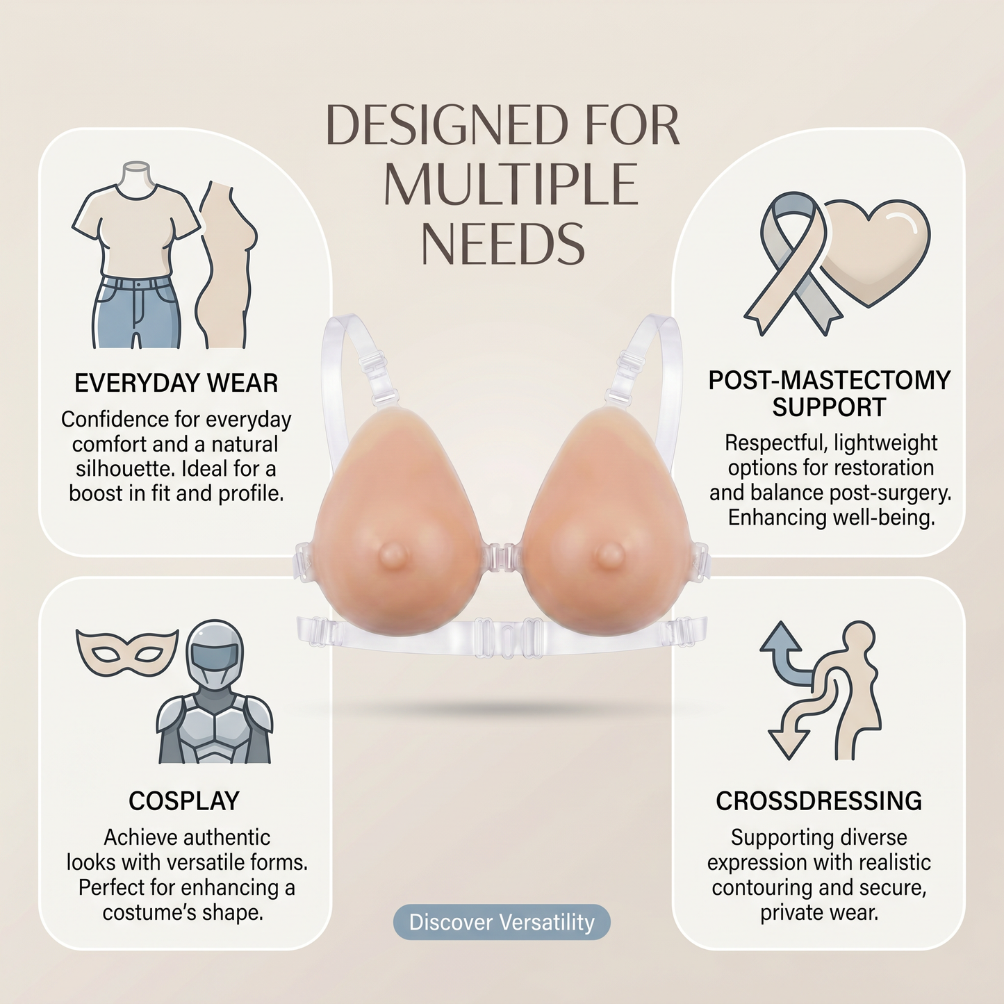 Envy Body Shop Silicone Breast Forms – No Bra Needed, Adjustable Clear Straps