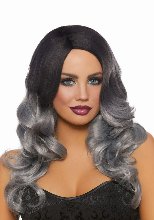 Dreamgirl Long Curly Black/Grey Wig