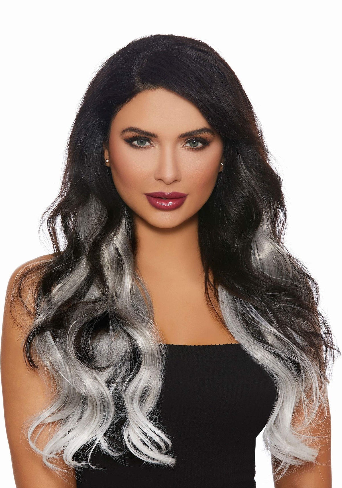 Dreamgirl Long Wavy Grey/White Ombre Hair Ext