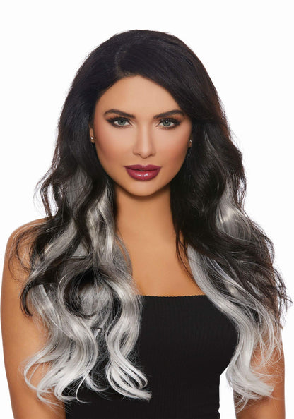Dreamgirl Long Wavy Grey/White Ombre Hair Ext