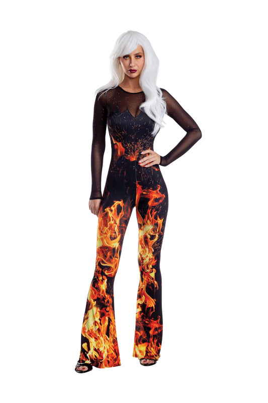 Dreamgirl Flame Jumpsuit with Mesh Neckline