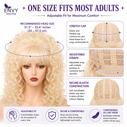 Country Diva Wig for Women, Blonde Curly Western Costume Wig with Bangs, Big 80s Volume Synthetic Wig for Dolly-Inspired Looks, Country Concerts, Halloween, Western Parties & Stage (Country Diva)