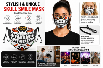 3D Printed Face Mask, Reusable Washable Adjustable Cloth Face Mask with Soft Breathable Fabric, Novelty Costume Fashion Mask for Halloween, Cosplay, Festivals and Daily Wear - Day of the Dead