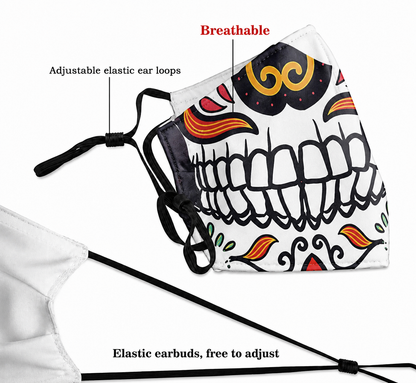 3D Printed Face Mask, Reusable Washable Adjustable Cloth Face Mask with Soft Breathable Fabric, Novelty Costume Fashion Mask for Halloween, Cosplay, Festivals and Daily Wear - Day of the Dead