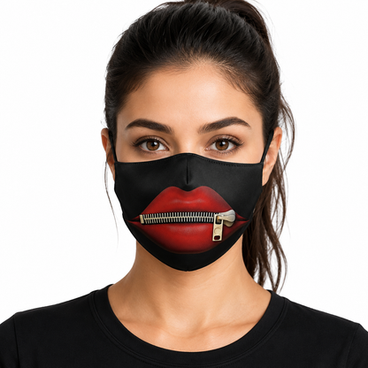 3D Printed Face Mask, Reusable Washable Adjustable Cloth Face Mask with Soft Breathable Fabric, Novelty Costume Fashion Mask for Halloween, Cosplay, Festivals and Daily Wear - Sealed Lips
