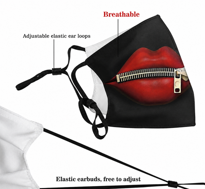 3D Printed Face Mask, Reusable Washable Adjustable Cloth Face Mask with Soft Breathable Fabric, Novelty Costume Fashion Mask for Halloween, Cosplay, Festivals and Daily Wear - Sealed Lips