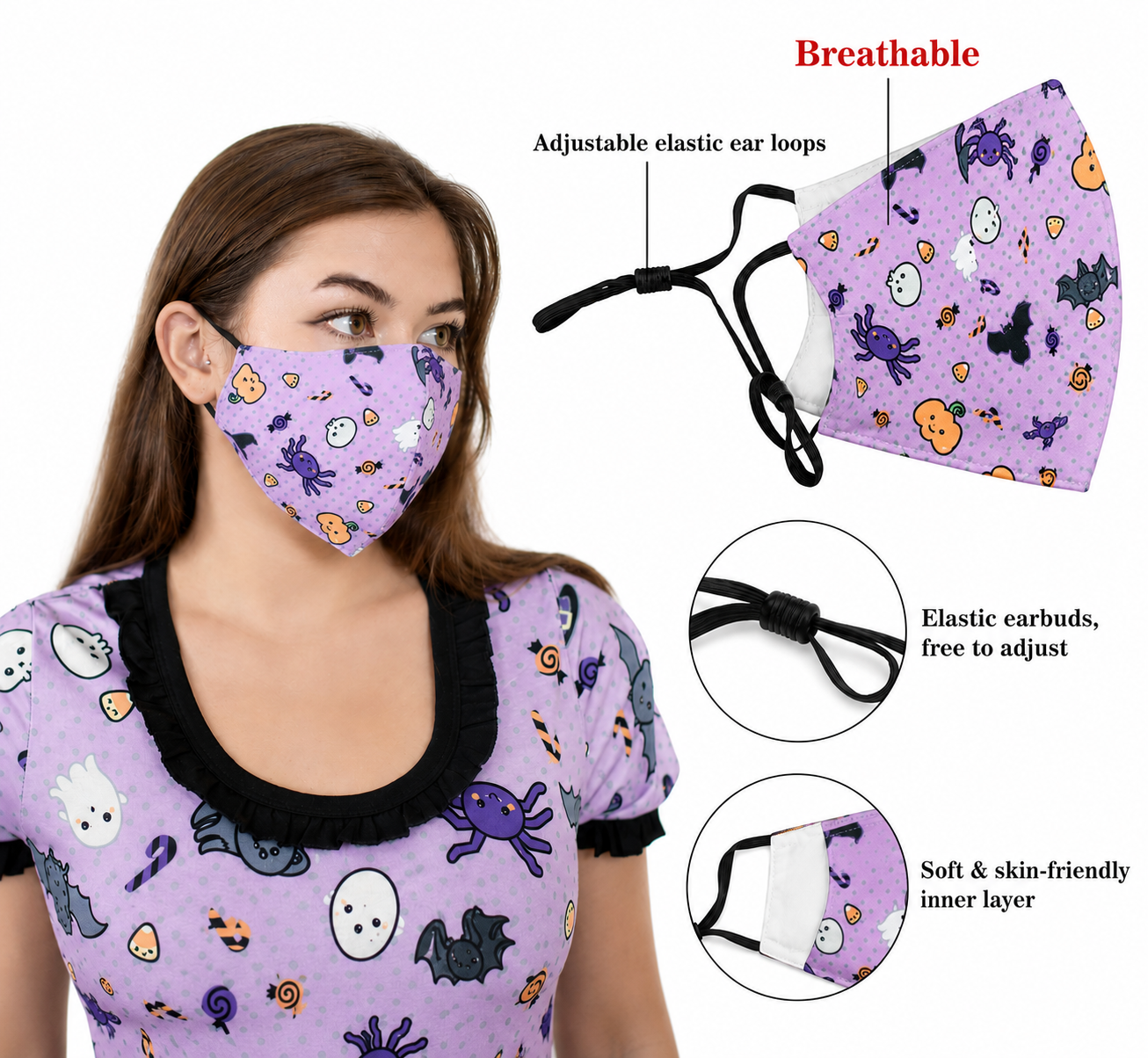 3D Printed Face Mask, Reusable Washable Adjustable Cloth Face Mask with Soft Breathable Fabric, Novelty Costume Fashion Mask for Halloween, Cosplay, Festivals and Daily Wear - Spooky
