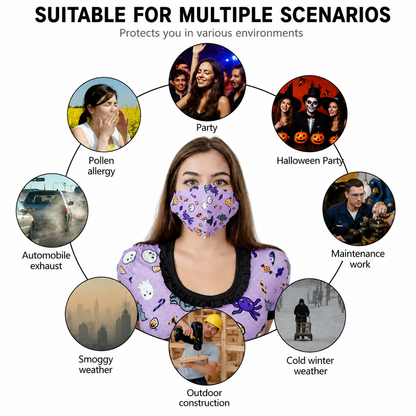 3D Printed Face Mask, Reusable Washable Adjustable Cloth Face Mask with Soft Breathable Fabric, Novelty Costume Fashion Mask for Halloween, Cosplay, Festivals and Daily Wear - Spooky