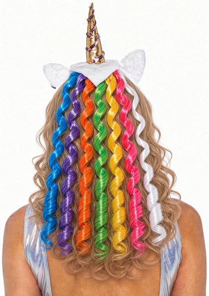 Rainbow Unicorn Costume Headband with Gold Horn & Ears – Party & Halloween