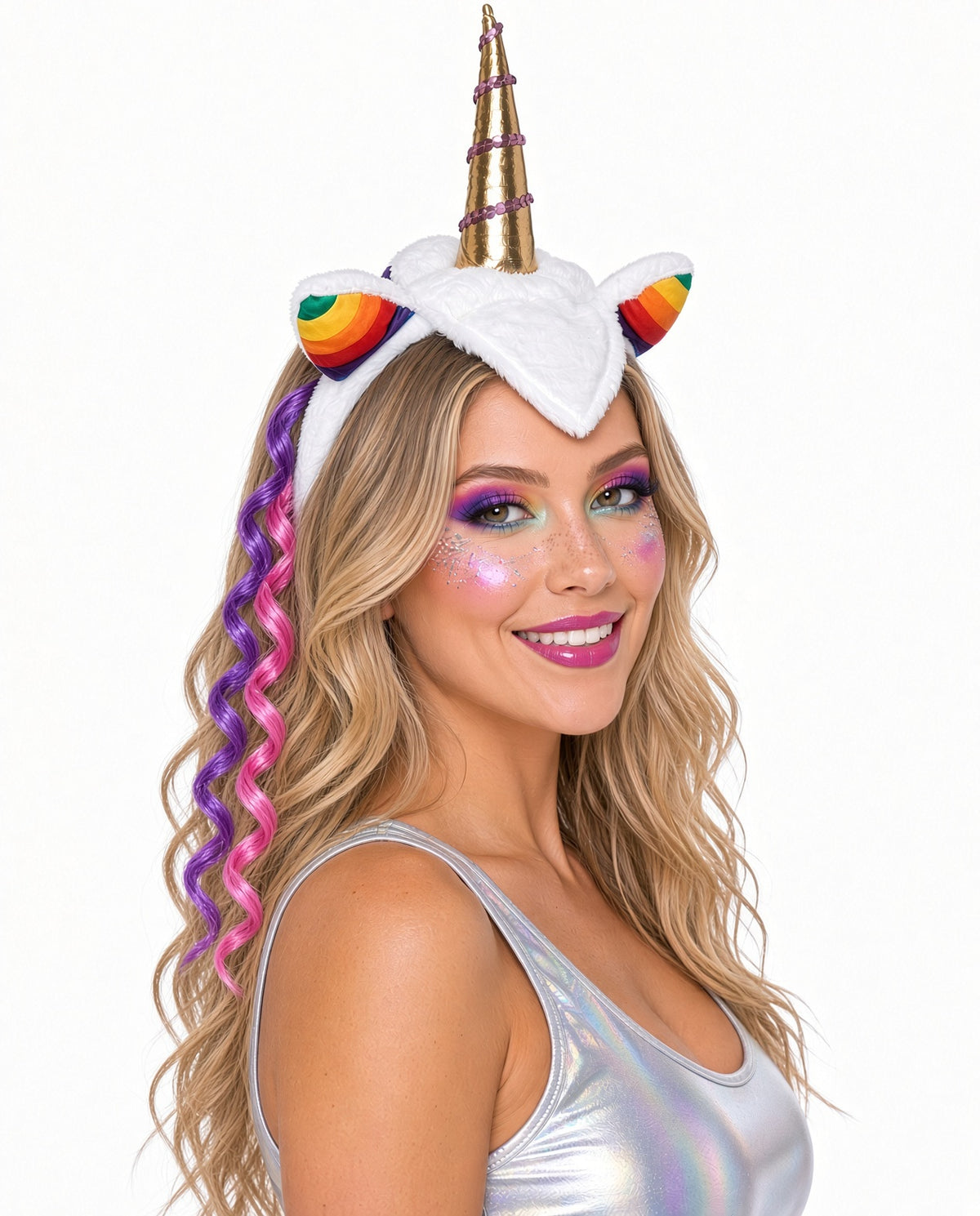 Rainbow Unicorn Costume Headband with Gold Horn & Ears – Party & Halloween
