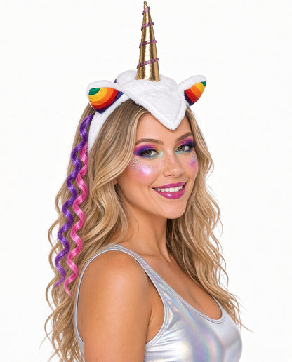 Rainbow Unicorn Costume Headband with Gold Horn & Ears – Party & Halloween