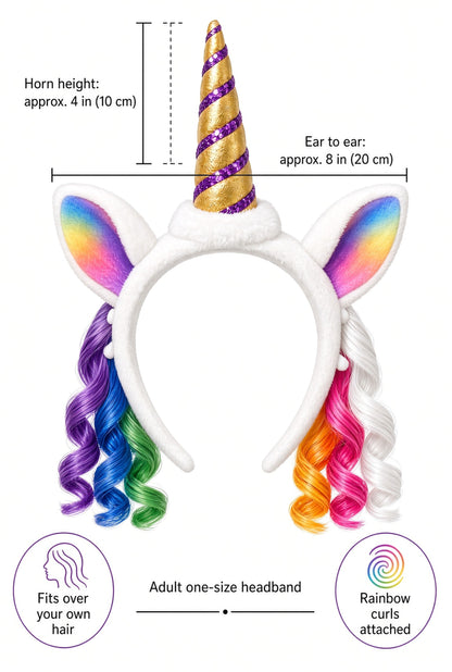 Rainbow Unicorn Costume Headband with Gold Horn & Ears – Party & Halloween