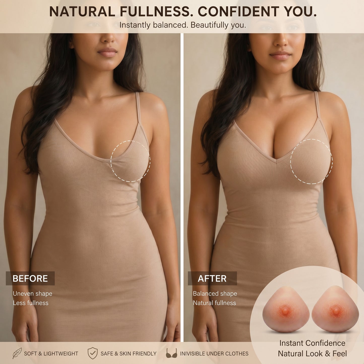 ENVY BODY SHOP Triangle Essential Premier Asymmetrical Swim Breast Forms,Concave for Swimwear & Mastectomy