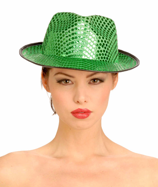 Green Sequin Fedora Hat Accessory