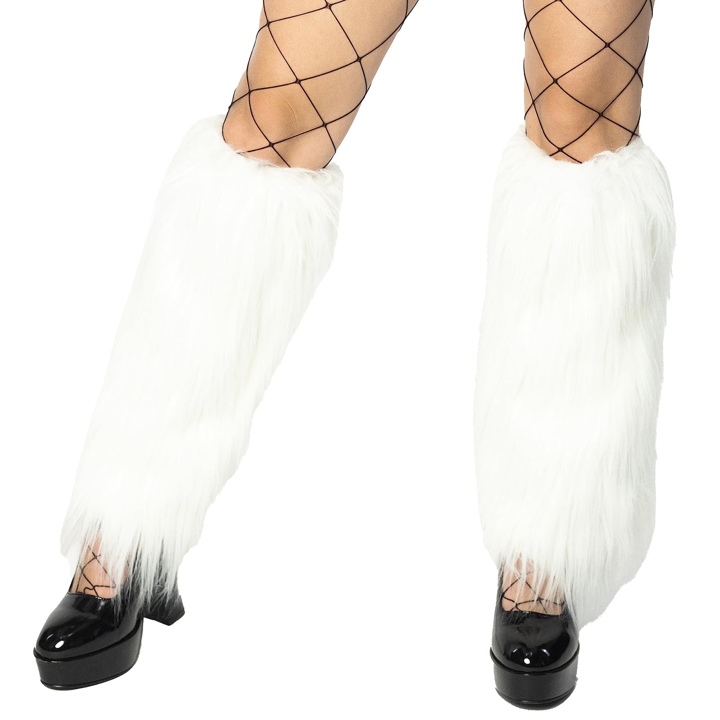 Women's Boot Cuff Cover for Party Costumes Furry Festival Leg Warmers, White with LED