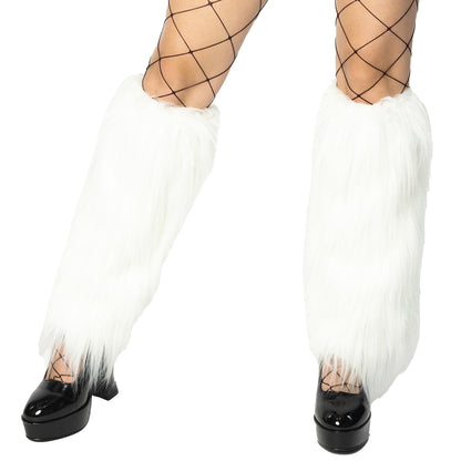 Women's Boot Cuff Cover for Party Costumes Furry Festival Leg Warmers, White with LED