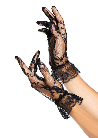 Lace Wrist Length Ruffle Gloves