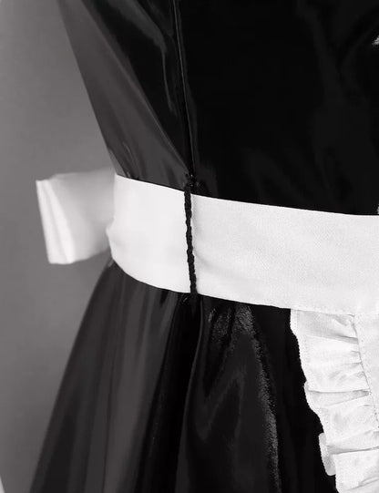 Patent Leather Men Sissy Maid Costume Cosplay Outfit Maid Servant Uniform with Apron Sexy Lingerie Clubwear