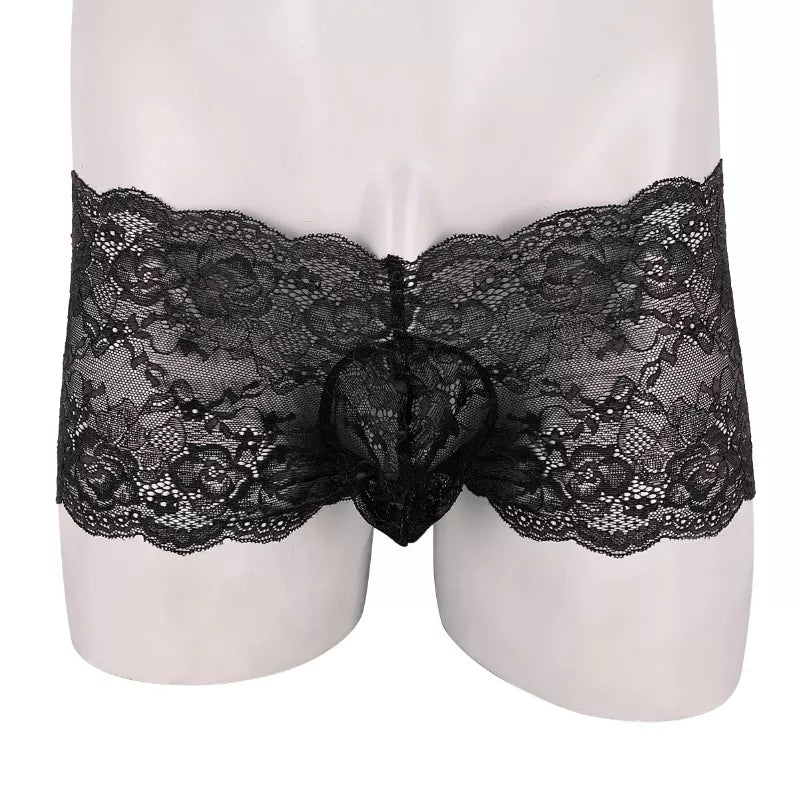 Men's Openwork Sissy Floral Lace Bulge Pouch Briefs Crossdress Underwear Sissy Panties