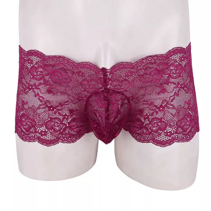 Men's Openwork Sissy Floral Lace Bulge Pouch Briefs Crossdress Underwear Sissy Panties