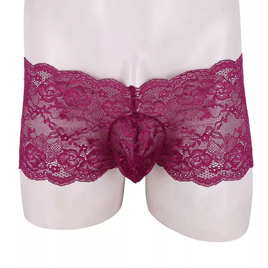 Men's Openwork Sissy Floral Lace Bulge Pouch Briefs Crossdress Underwear Sissy Panties
