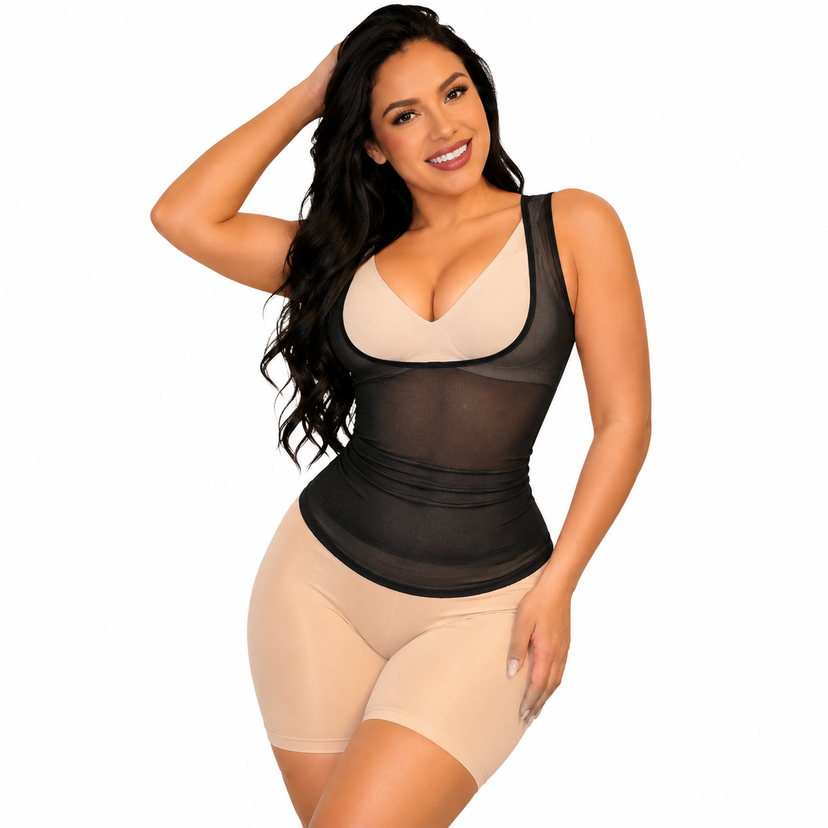 Open Bust Shapewear Camisole for Women, Tummy Control Compression Tank with Back Support Black
