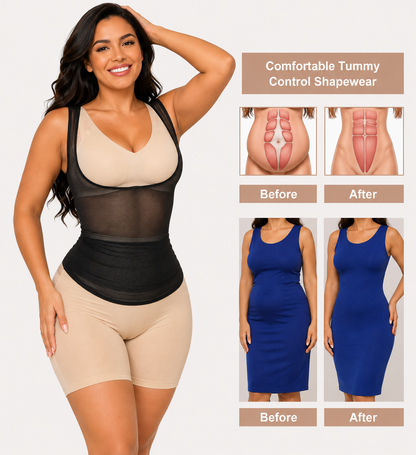 Open Bust Shapewear Camisole for Women, Tummy Control Compression Tank with Back Support Black