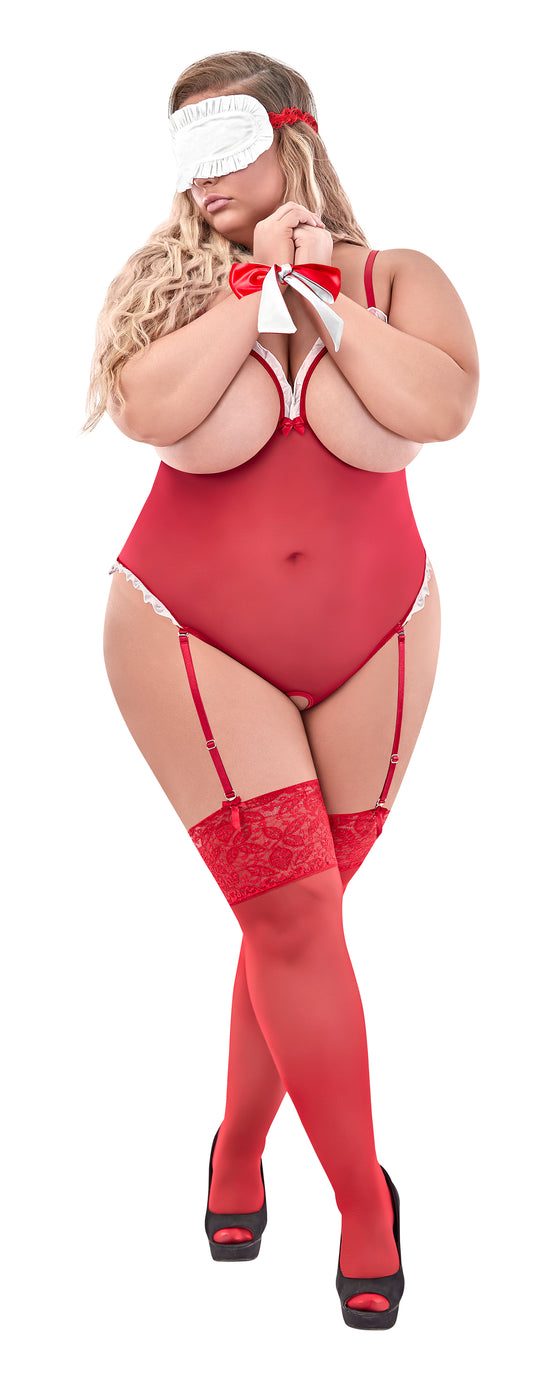 L178 Cupless& Crotchless Teddy w/ 2pc Bondage Set