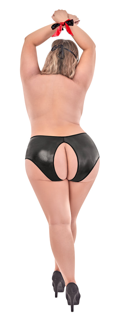L302 Split Back Liquid Onyx Booty Short w/2pc Bondage Set - Back View