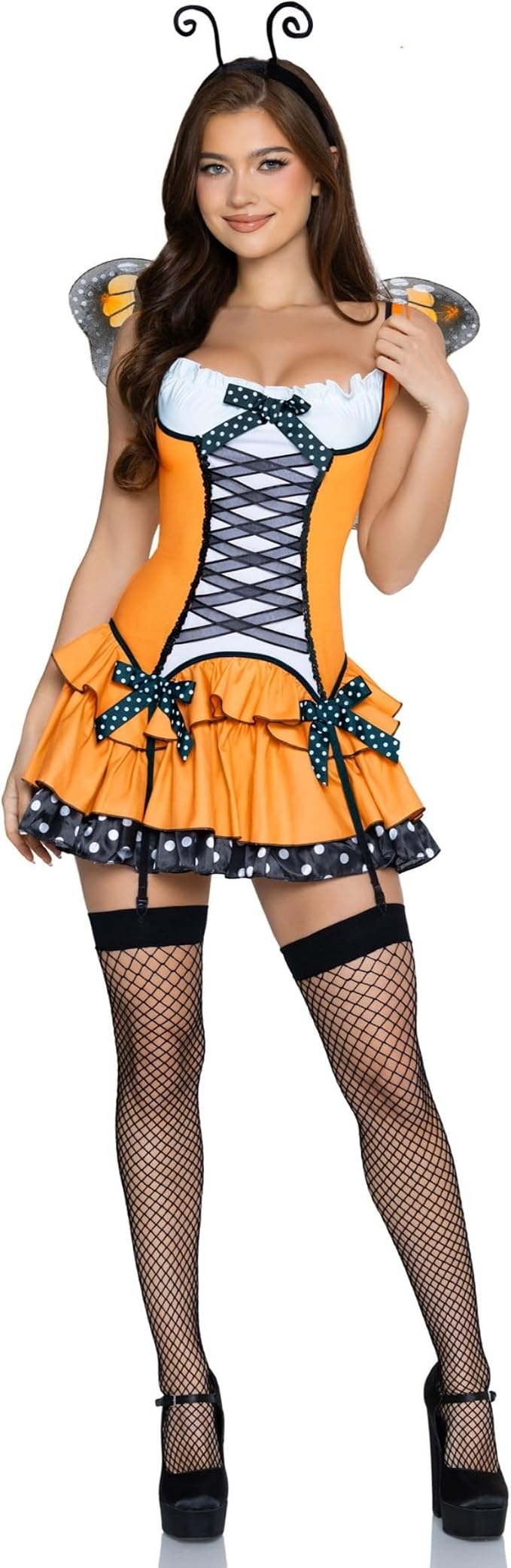 Leg Avenue Butterfly Costume For Women With Bow Accents 3 PC Halloween Costume Set With Garter Dress, Monarch Wings, Antennae Headband