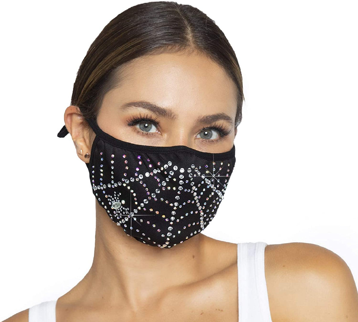 Spider Web Rhinestone Face Mask