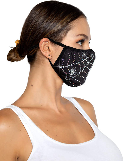 Spider Web Rhinestone Face Mask