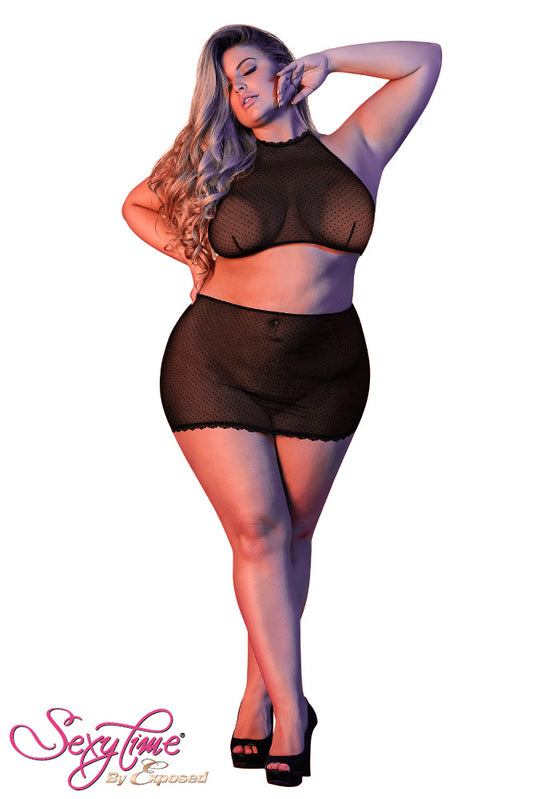 M197 Polka Dot Mesh Halter & Skirt Set