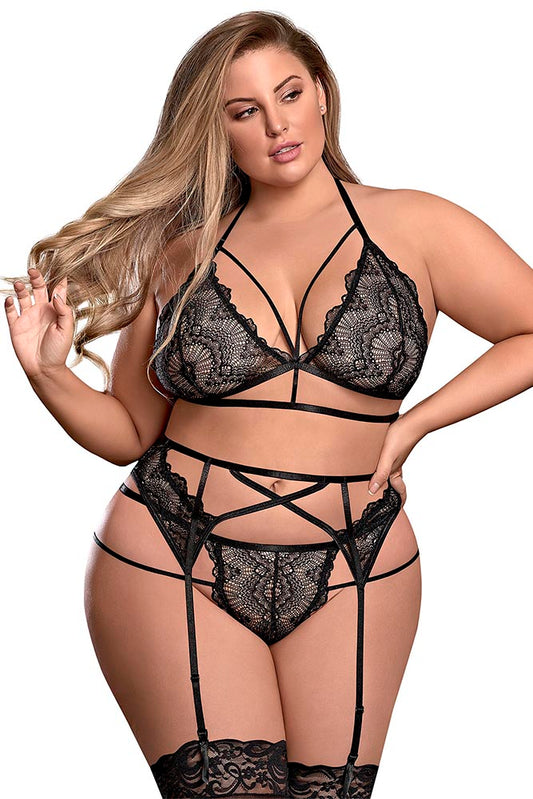 M227 Triangle Bra, Garter & Panty Set