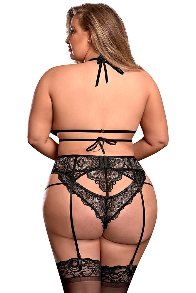 M227 Triangle Bra, Garter & Panty Set - Back View