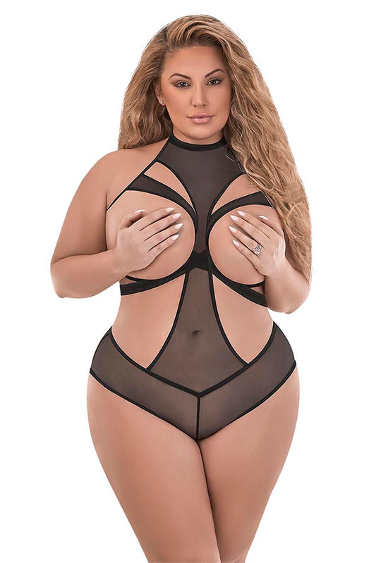M242 Cupless & Crotchless Halter Teddy w/Split Back