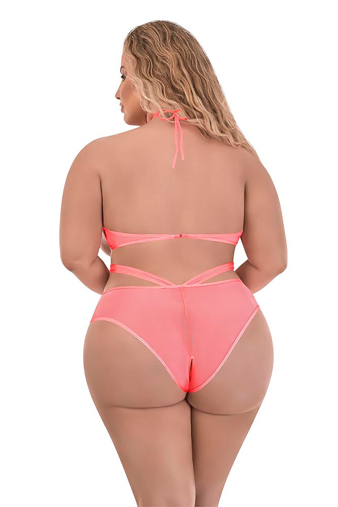 M242 Cupless & Crotchless Halter Teddy w/Split Back - Back View