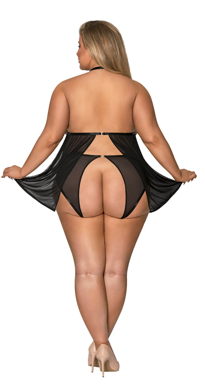 M259 Cupless Baby Doll & Crotchless Panty Set - Back View