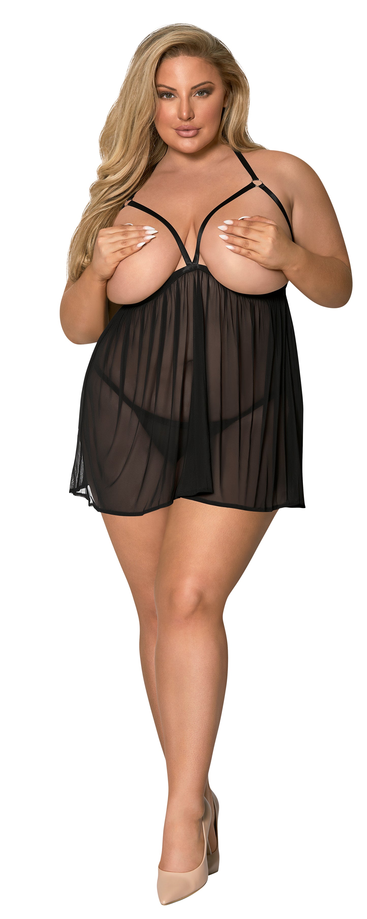 M259 Cupless Baby Doll & Crotchless Panty Set